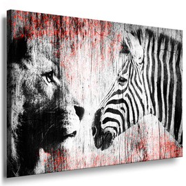 Julia-Art - Pictures Zebra, Lion Canvas with Stretcher Frame 40 x 30 cm Canvas Picture XXL Wall Picture Animals Art Prints Animal Worlds Picture Wall Design Wall Decoration c-642v-204