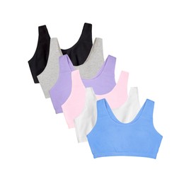 Fruit of the Loom Women's Built Up Tank Style Sports Bra Value Pack, Blue/White/Pink/Hyacinth/Grey/Black