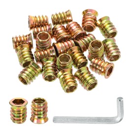 uxcell 100 Pcs Threaded Insert for Wood, 3/8" - 16 Carbon Steel Threaded Studs Hex Socket Drive Nut Inserts Screw in Nut Fastener Connector with Hex Wrench 20mm Length for Home, Gold