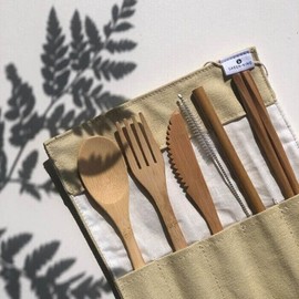 Green + Kind Bamboo Cutlery Roll-Up Set - Beige, 1 Set