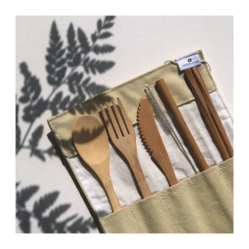 Green + Kind Bamboo Cutlery Roll-Up Set - Beige, 1