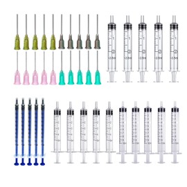 20 Pack 1ml, 3ml, 5ml,10ml, Syringes with 14ga, 16ga,18ga, 20ga Blunt Tip Needles and Caps for Refilling and Measuring Liquids, Oil or Glue Applicator