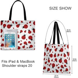 visesunny Women's Large Canvas Tote Shoulder Bag Cute Ladybug Top Storage Handle Shopping Bag Casual Reusable Tote Bag for Beach,Travel,Groceries,Books