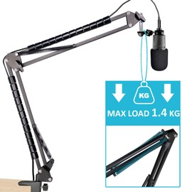 AT2020 Mic Boom Arm Stand with Pop Filter, Compatible with Audio-Technica AT2020, Audio-Technica AT2020V USB Microphone with Cable Sleeve by SUNMON