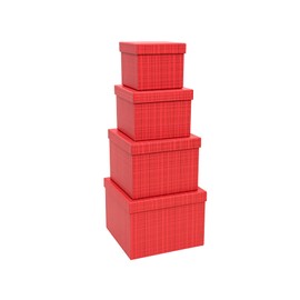 MIZFRUZZY 4-Piece Decorative Storage Boxes with Lids, Red Plaid Textured, Cardboard Paperboard Photo Keepsake Box Set, Holiday Gift Wrapping Boxes for Memory, Home Decor, and Office Organizer