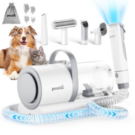 Pecute Dog Grooming Vacuum, 4-in-1 Pet Grooming Kit with Clipper, Brush, 12000pa Dog Vacuum for Shedding with 1.5L Dust Cup, Storage Pocket, Low Noise Pet Vacuum Brush for Hair Removal, Home Grooming