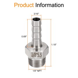 HARFINGTON Stainless Steel Barbed Fitting 1/8" NPT Male to 3/16" Hose ID for Home Brew Pipe Fitting Direct Thread Tower Connector Durable Construction