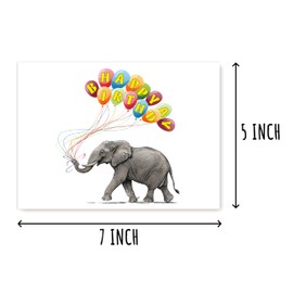 SMHGifts Elephant Card - Happy Birthday Card - Elephant Birthday Card - Cute Card - Card For Animal Lovers - Balloons Card - Greeting Card - Blank Card
