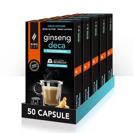 King Cup - 5 packs of 10 sugar-free ginseng deca capsules, 50 capsules, 100% compatible with the Nespresso system of ginseng drink, gluten-free and lactose free