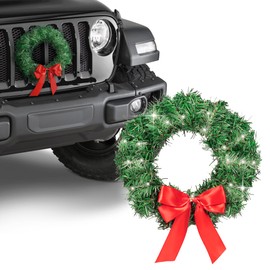 Carbella Christmas Wreath for Car Truck SUV Van, LED Light Up with Red Bow Decoration Ornament Mount Xmas Artificial Pine Water-Proof Winter Holiday Wreath Mounting Hardware Included (11" x 11")