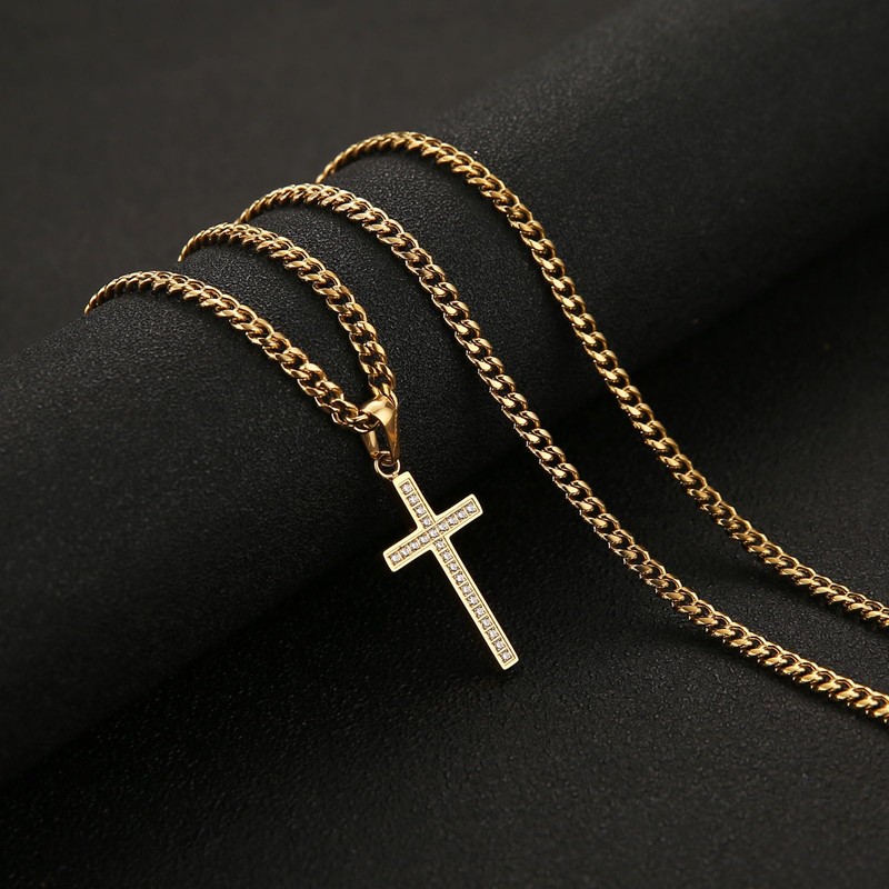 HZMAN Small Cross Necklace for Women Dainty Stainless Steel Cubic