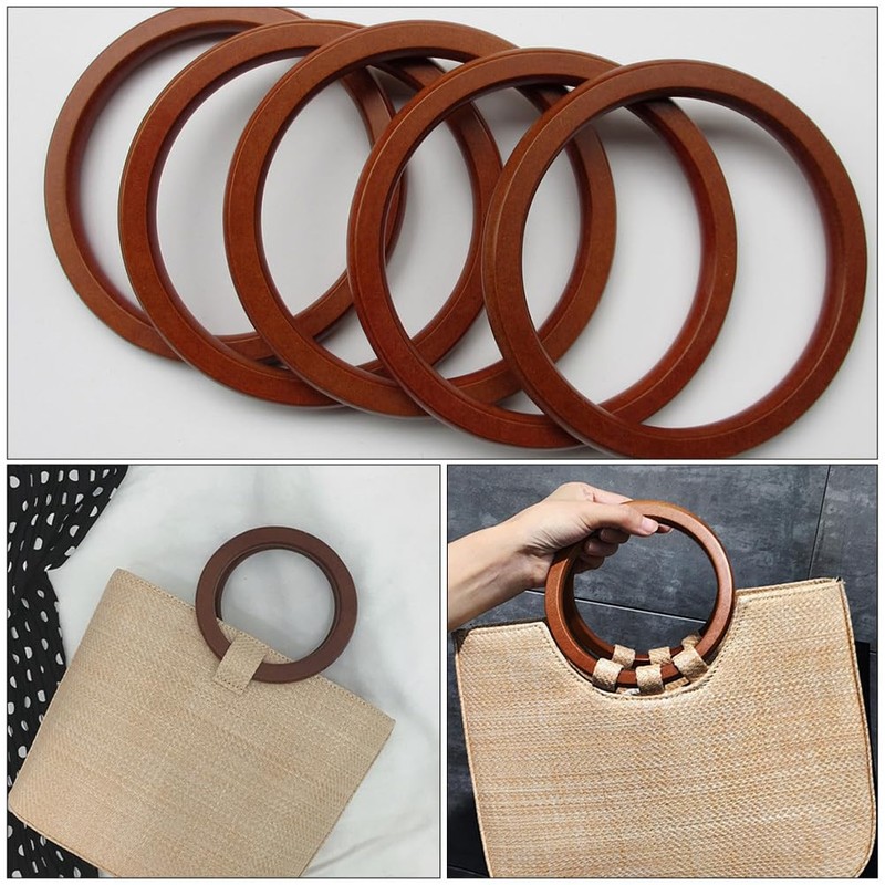 NUOBESTY 2pcs Wooden Ring Handle Round Wood Handles Wooden Circle