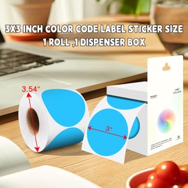 WANSTE 3 Inch Sky-Blue Color Code Dot Stickers,500 PCS Round Labels Stickers in Dispenser Box for Organization, Inventory,Classroom