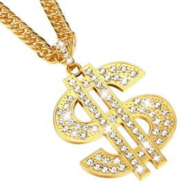 OTXIXTO Gold Chain with Dollar Sign Necklaces for Men Hip Hop Jewelry Men Money Big Chains Circle Dollar Rotatable Silver Pendant Rapper Necklace 28 Inch Length - Gold