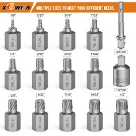 XEWEA Upgrade 15 Piece Screw Extractor Set, 3/8" Inch Multiple Spline Easy Out Stripped Screw Bolt Remover Kit Tool,CR-MO Material for Removing Broken Rusted Screws, Bolts, Studs
