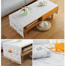 Linen Coffee Tablecloth with Pockets, Rectangular Tea Table Cloth Cover Washer Dryer Top Covers Fridge Dust Cover (Light gray-A)