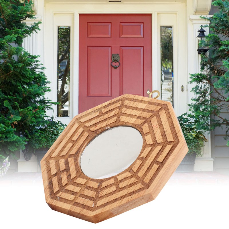 GLOGLOW Bagua Mirror, 4Inch Wooden Concave Mirror Traditional Chinese Feng