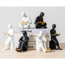 Artconal Reading Book Thinker Statue for Study Library Bookshelf Reading Nook Decoration, Book Lover Book Reader Club Gifts, Librarian Appreciation Gifts, Bookshelf Decorative Objects（C-White）