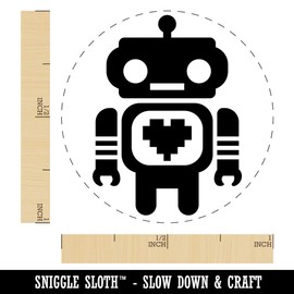 Cute Little Robot with a Heart Rubber Stamp for Stamping Crafting Planners - 1 Inch Medium