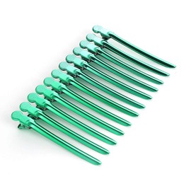 Drayas 12Pcs/set 3.7 Inches Metal Hair Clips for Styling and Sectioning,Dividing Duck Bill Clips with Prevent slippery Holes, Professional Salon Hair Clips for Women and Girls (Green)