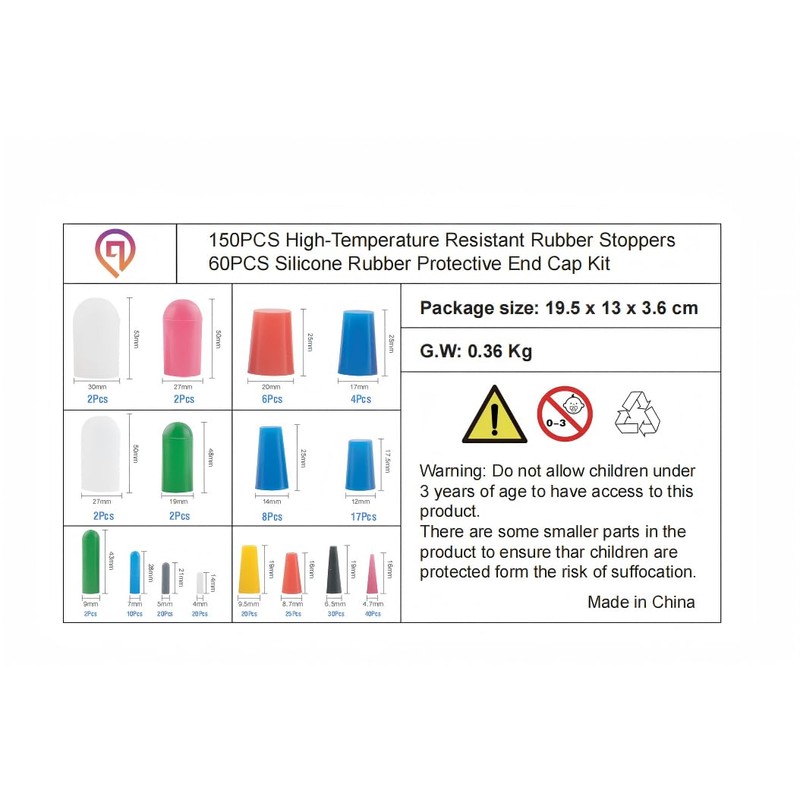 150+60PCS High Temp Silicone Rubber Tapered Plug Kit, Silicone Rubber