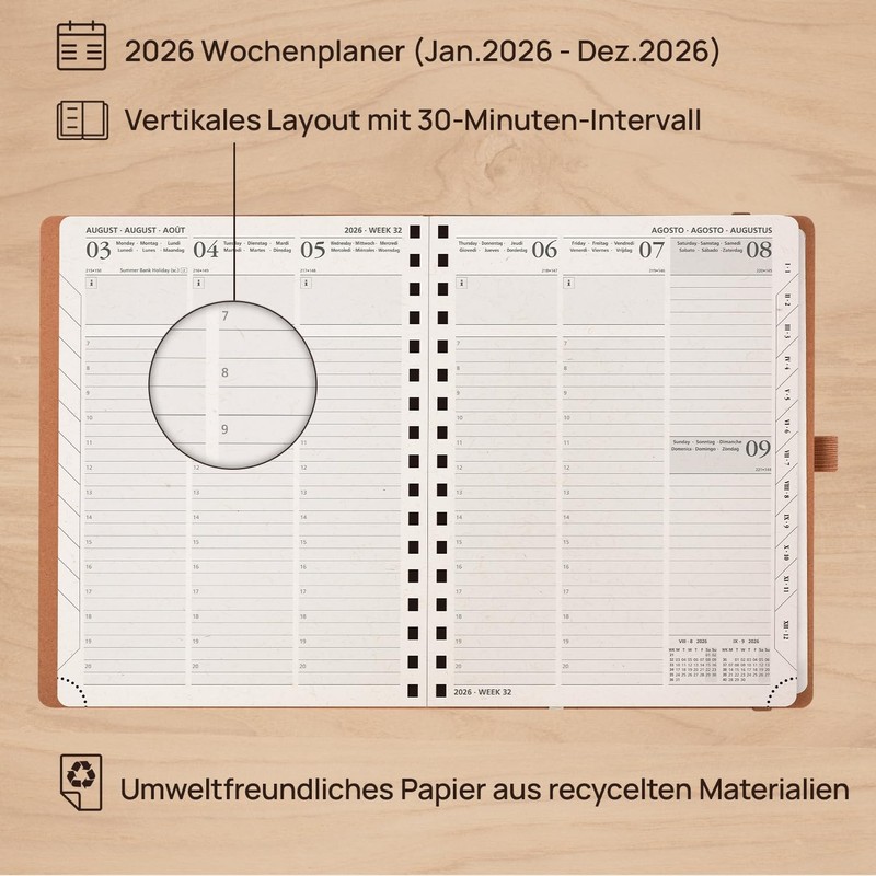 POPRUN Calendar 2026 Weekly Planner Ring Binder, Approx. A5 (22