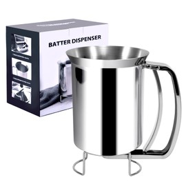 800ml Pancake Batter Dispenser, Stainless Steel Cupcake Batter Kitchen Handheld Pancake Batter Dispenser with Spout Squeeze Handle for Baking Cupcake, Waffles, Muffin Mix, Crepes, Cake