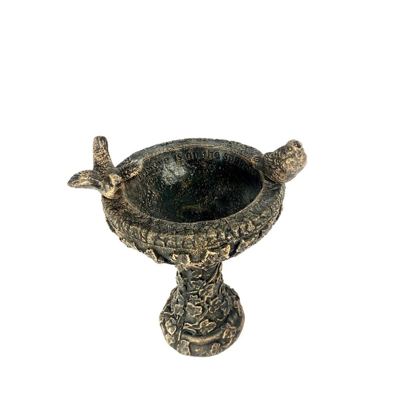 Solid Rock Stoneworks Eye on Sparrow Birdbath- 15in Tall- Autumn