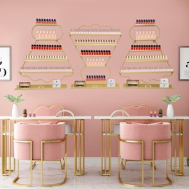 6 Packs Nail Polish Rack for Nail Salon, 5 Tiers Wall Mounted Nail Polish Storage Racks, Makeups Lipstick Perfume Wall Shelfs for Home Spas Business Salons ﻿ (Gold)