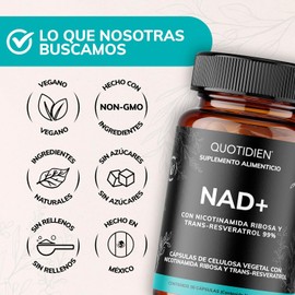 NAD+ | NR Nicotinamida Ribosa con Trans-Resveratrol 99%, Ácido Alfa Lipoíco, Extracto de Quercetina | Calidad Quotidien | 1 mes