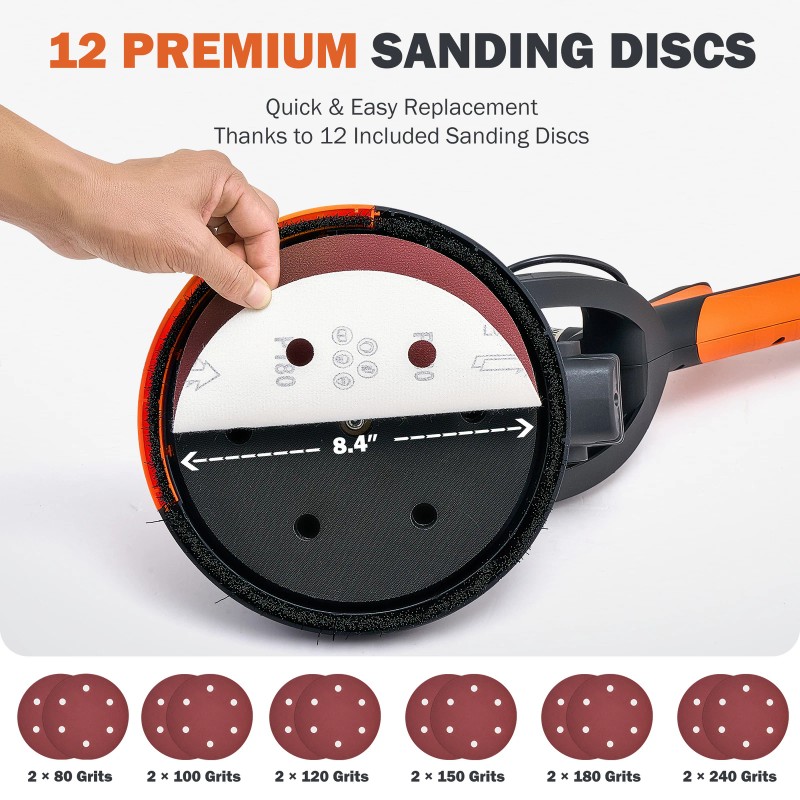 Preenex 9" Drywall Sander 850W Vacuum System 800-2000RPM Variable Speeds