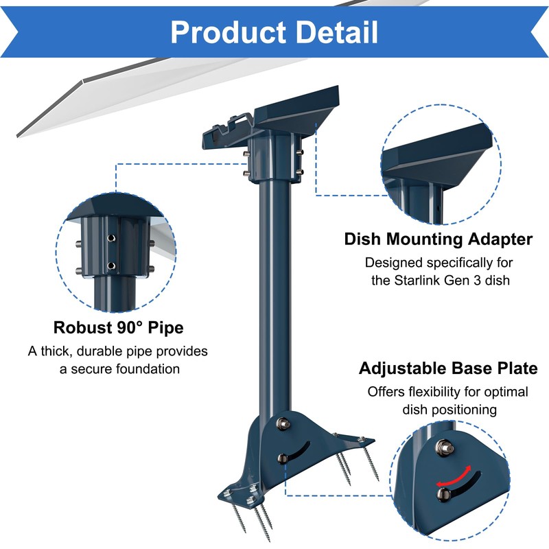 Starlink Gen 3 Mount Adapter Aluminum Alloy, 15.7" Heavy Duty