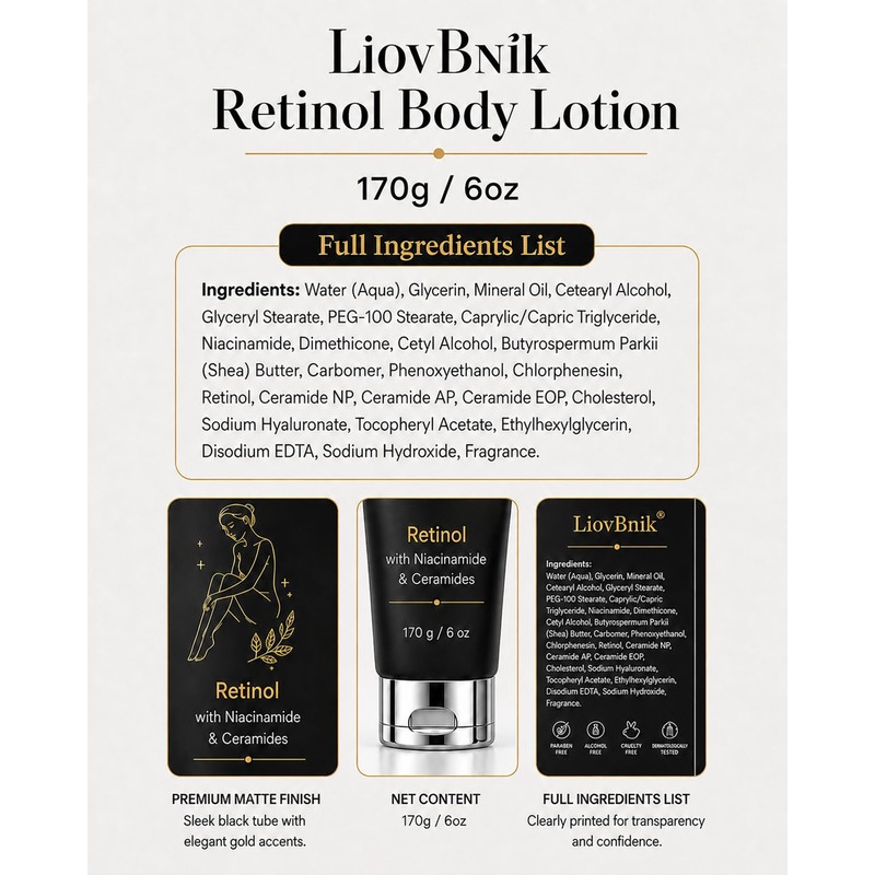 Retinol Body Lotion, Niacinamide & Ceramides for Smooth Firm Skin.L