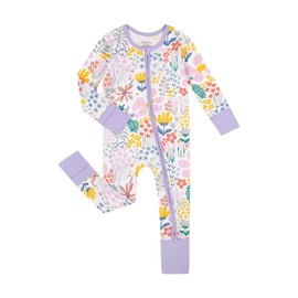 Teach Leanbh Teach Leanbh Unisex Baby Cotton Pajamas with Mittens and Feet Cuffs 2 Way Zipper Long Sleeve Romper Sleep and Play 0-24 Months (0-3 Months, Flower)