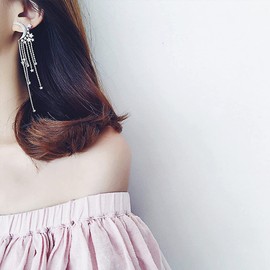 BlackLily Moon and Stars Tassel Dangle Earrings for Women – 50.6mm Hypoallergenic White Gold Plated with AAA Australian Cubic Zirconia, Celestial Crescent Moon and Starry Chain Design, Lightweight Statement Jewelry for Women (Moon Star)