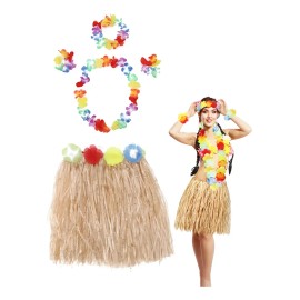 Set Falda Pulseras Collar Diadema Hawaiano Disfraz Fiesta