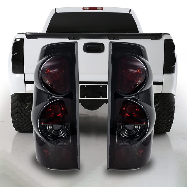 CPW Tail Lights Compatible with [1999 2000 2001 2002 2003 2004 2005 2006 Chevrolet Silverado] [2007 Classic Body] [1999-2003 GMC Sierra] Tail lights (Black Smoke)