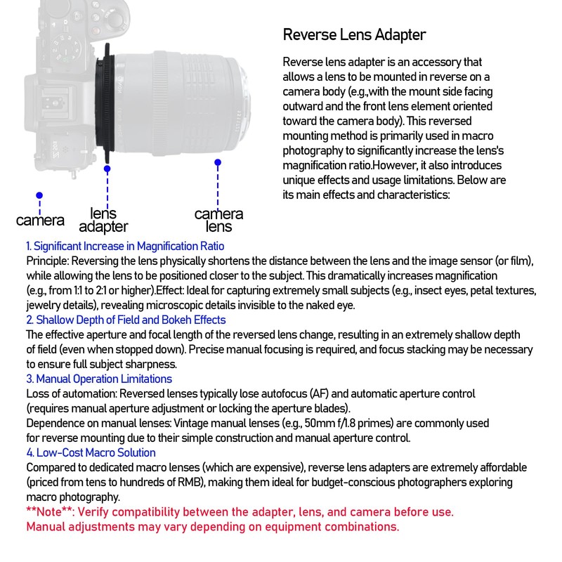 EF R-52 mm retro adapter/macro reverse ring ring, EF/R camera