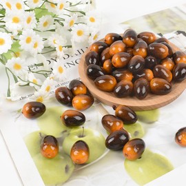 Luckforest Artificial Olives, 50 Pcs Fake Olives Lifelike Simulation Olives Foam Fruit for Home Kitchen Cabinet Food Photography Props, Brown