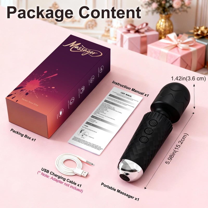 Upgraded Handheld Rose Black Mini Massager Tool Device, Premium Silicone