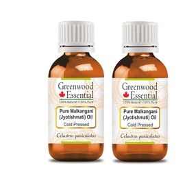 Greenwood Essential Pure Malkangani (Malkangni/Jyotishmati) Oil (Celastrus paniculatus) Cold Pressed (Pack of Two) 100ml X 2 (6.76 oz)