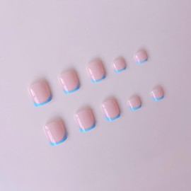 Short French Press on Toenails Square Blue Toe Nail Press ons Cute Fake Toenails with Designs Glossy Acrylic Toenails Summer Stick on Toe Nails for Women Girls Glue on Toenails Supplies 24Pcs