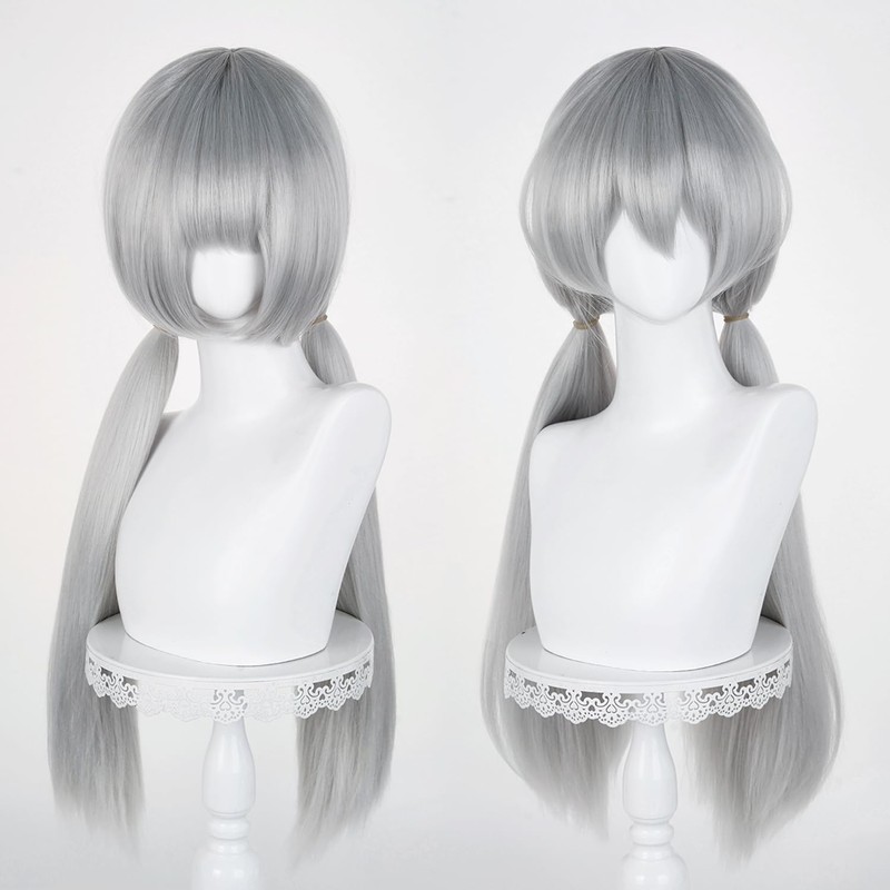 Long Gray Ponytail Wig for Women Silver Grey Cosplay Wig