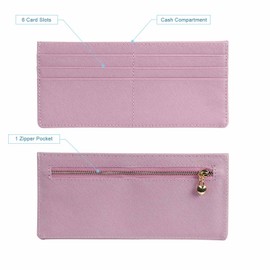 XEYOU Women Slim Rfid Blocking Credit Card Case Holder Wallet, Pink, 6 Cards, Modern