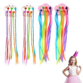 24Pcs Coloured Hair Extensions Hair Accessories for Girls Clip in Hair Colours Kids Braided Hair Rainbow Hair Extensions for Festival Party Christmas Performance Hairstyle Children Hair Accessories