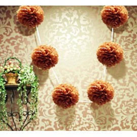 Quasimoon EZ-Fluff 6" Brown Hanging Tissue Paper Flower Pom Pom, Party Garland Decoration