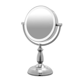 OVENTE 8" Lighted Tabletop Vanity Makeup Mirror - Dimmable w/ 1X & 10X Magnification, Double Sided, Spinning, Three Toned Smart Touch Glow LED Lights, Auto Shut Off Timer, Nickel Brushed MPT751BR1X10X