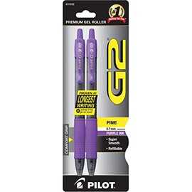 PILOT G2 Premium Refillable & Retractable Rolling Ball Gel Pens, Fine Point, Purple Ink, 2-Pack (31052)