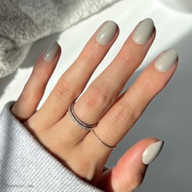 Glamnetic Short Oval Press On Nail Collection - Nail Glue & Remover:_Pure Gray