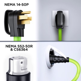 GEARit 50-Amp Generator Extension Cord, 125/250V for 50A Power Inlet Box, NEMA 14-50P to SS2-50R Twist Lock Connector STW 6/3+8/1 AWG, RV, Camper, Generator to House, 15 Feet (4.5 Meters)